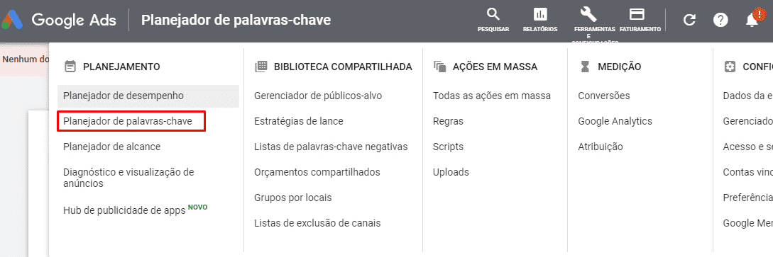 planejador de palavras chaves do google